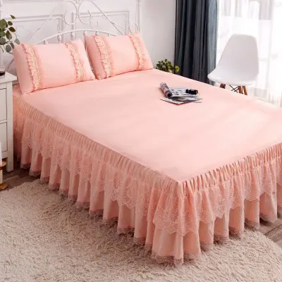 Bedding 1 piece set new lace bed cover fashion bed skirt thick sheets 2 pillowcase / double bed single bed dust ruffle 5 colors - Цвет: A 4Jade-green