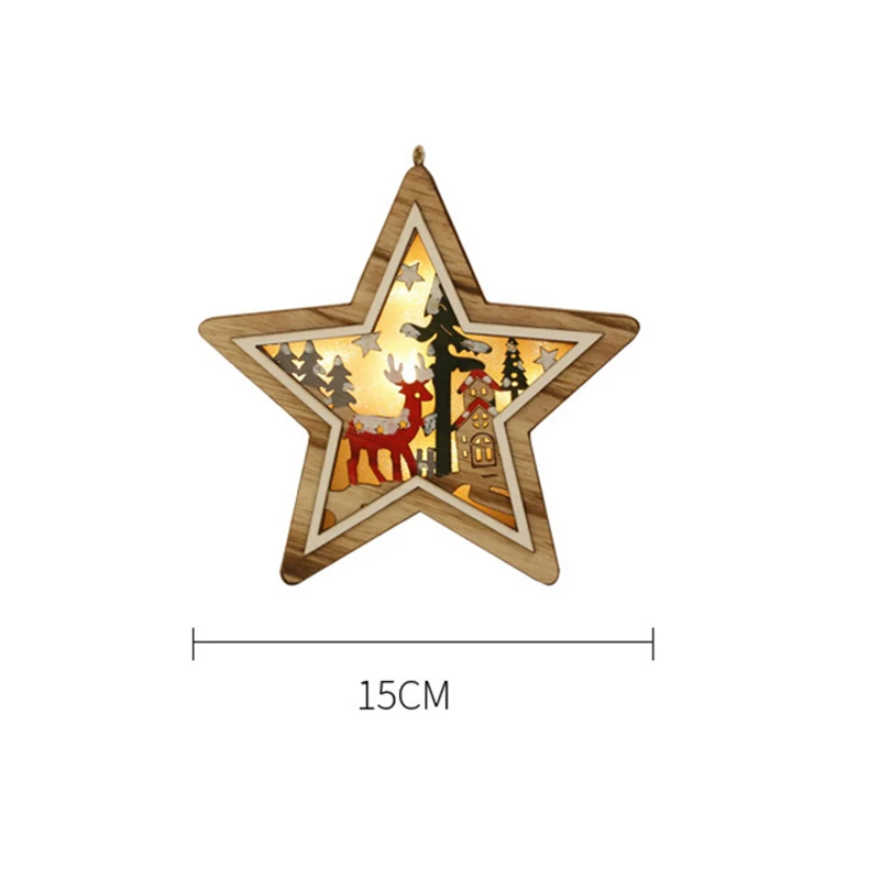 Star Светодиодный ночник с деревянными карточками, Рождественская елка, украшение в виде звезды, ночник, подвесное украшение, снежинки, украшения для детей, подарок - Цвет: Star
