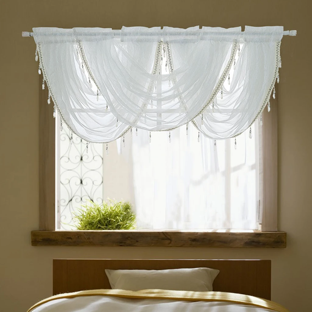 1 Panel Rod Pocket Glitter Window Valance Sheers Embroidered Lace Half-Curtains Window Tiers Curtain Valance Window Drape