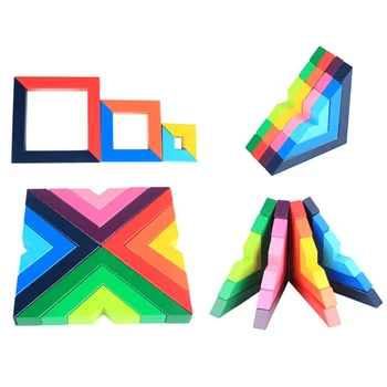 

Baby Toy Wooden Building Block Creativity Right angle Colorful Block DIY Chopping Educational Monterssori Rainbow Wooden toys