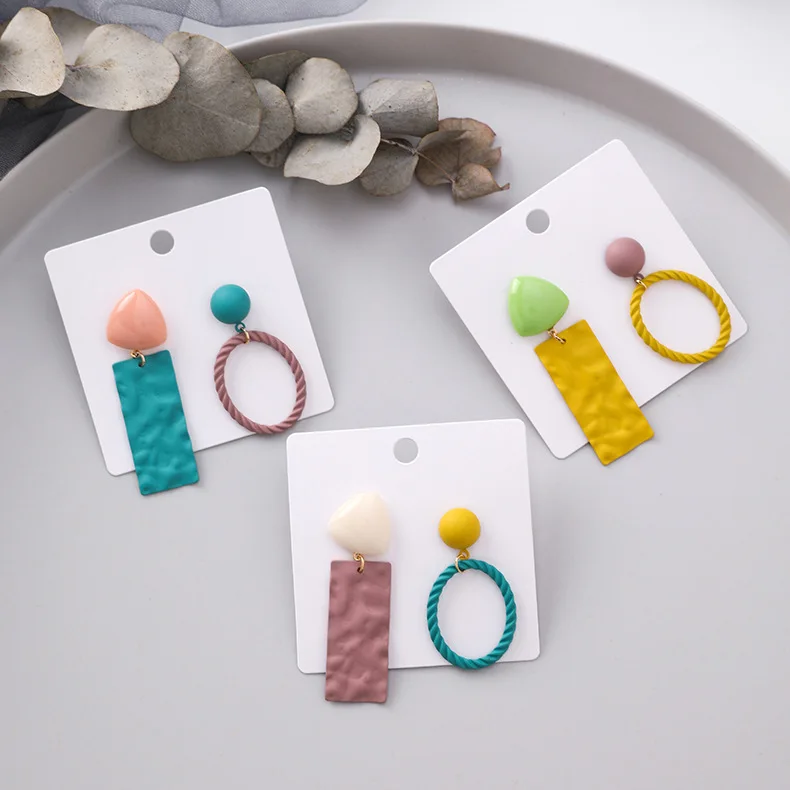 

Korea New Personality Statement Geometric Circle Rectangle Asymmetric Drop Earrings For Women Colorful Acrylic Pendientes Brinco