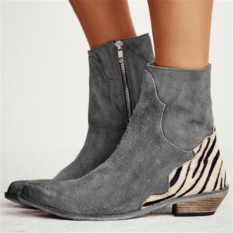 

EOEODOIT Autumn Boots Low Chunky Block Heel Retro Plus Size Cowboy Shoes Women Casual Pointed Toe Side Zip Faux Suede Boot