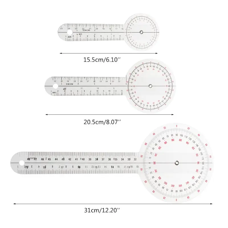 

3Pcs/Set Physio Goniometer Angle Protractor Inch Ruler Joint Bend Measure Clear R9JF