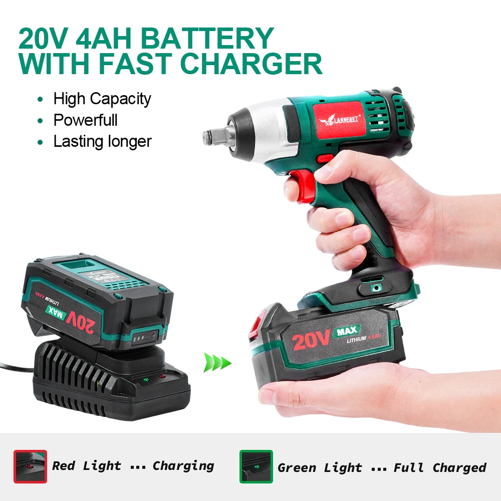 Best deal LANNERET Cordless Electric Wrench 20V Impact Wrench 150N.m 1/ ...