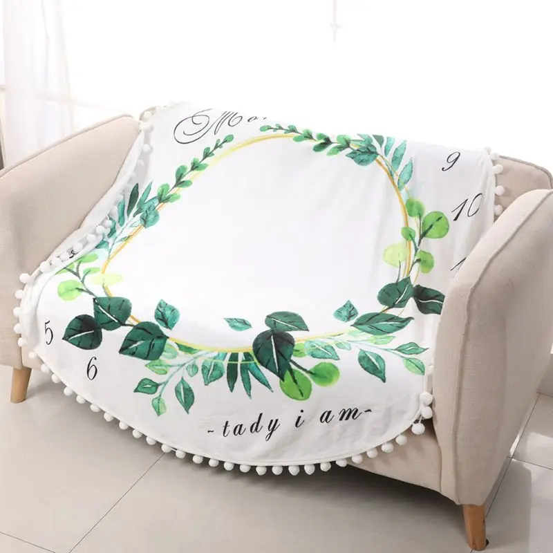 

2 Pcs/set Baby Monthly Milestone Blanket with Frame Thick Round Rug Photo Props