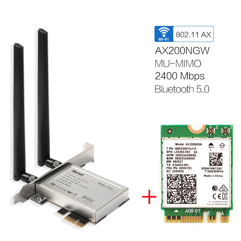 Настольный Беспроводной Wi Fi PCI E адаптер AX200 NGFF M.2 двухдиапазонный 2400 Мбит/с Bluetooth 5 1