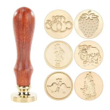 

Rosewood Handle Sealing Wax Stamp Antique Palace Metal Animal Plant for Documents Wedding Invitations Customs Crafts