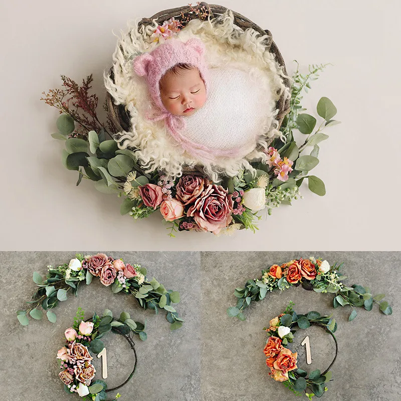 accessoires-de-photographie-de-nouveau-ne-simulation-de-couronne-de-fleurs-de-rose-decoration-en-rotin-arriere-plan-photo-d'anniversaire-pour-bebe-fille