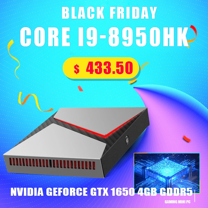 TOPTON мини ПК Intel Core i9 8950HK UHD Graphics 630 Nvidia GeForce GTX 1650 4 ГБ GDDR5 Двойной дисплей игровой HTPC