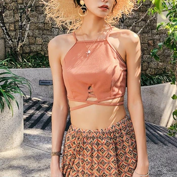 

Bikini Set Women British Style Summer Hot Drawstring Sexy Spaghetti Strap Female Split Swimsuit High Waist Vintage Beach Wear