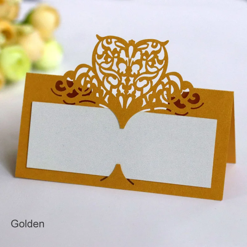 golden Приглашения с лазерной резкой, праздничные вечерние принадлежности, 100 шт, свадебные сувениры, Декор, именные карточки, бумажная лоза, открытка на сиденье - Цвет: golden