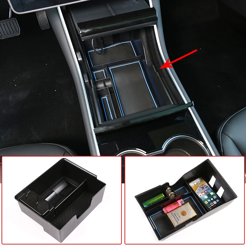 

Car Parts Central Armrest Storage Box Coin Phone Glove Tray Accessories For Tesla Model 3 Auto Accessories Interior