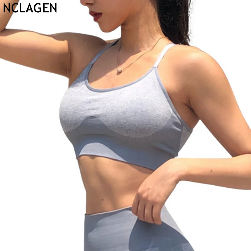 

NCLAGEN Women Yoga Bra Gym Sport Push-up Stretchy Breathable Sweat Push-up Bodybuilding Running Quick Dry Halter