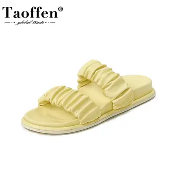

Taoffen Women Sandals Genuine Leather Summer Shoes Slip On Thick Bottom Shoes Flat Heel Casual Shoes Female Shoes Size 35-42