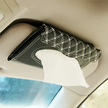

Car Tissue Box Universal PU Leather Car Sun Visor Hanging Type Embroidery Pattern Tissue Box Holder In Car Styling