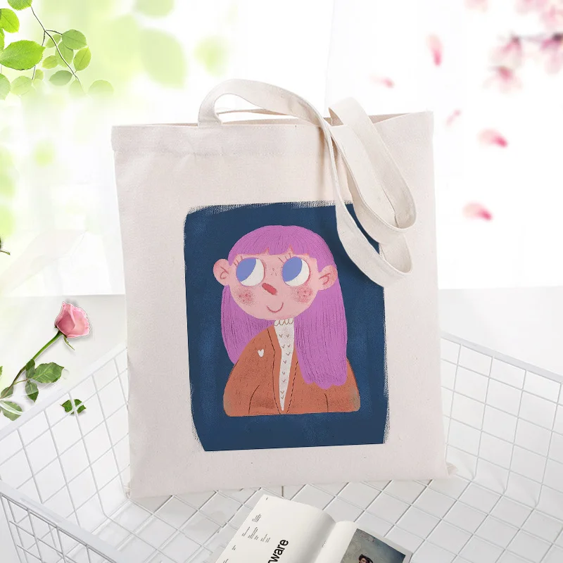 Фиолетовая серия холщовая вместительная сумка для покупок сумка с пользовательским принтом текстовый логотип DIY ежедневное использование