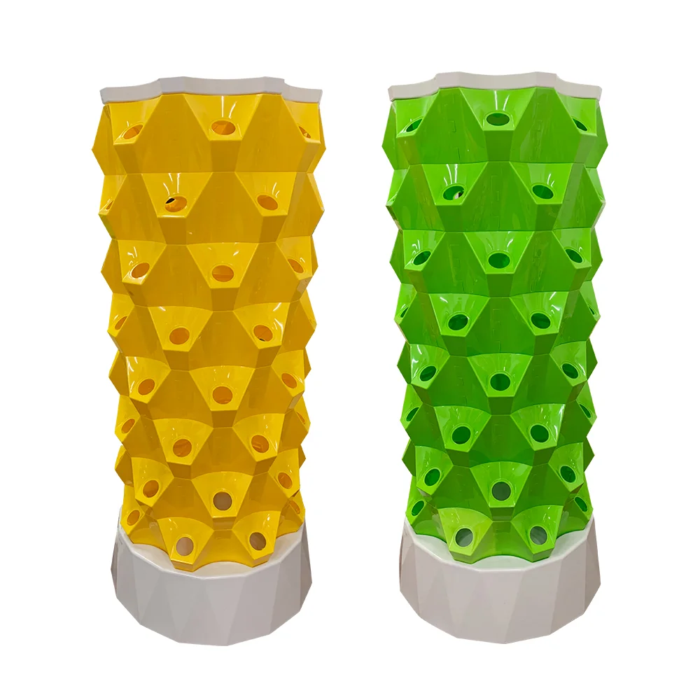 

Зеленая или желтая вертикальная система выращивания растений, 8 слоев, 64 отверстия, гидропонная башня ананаса