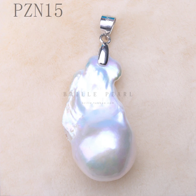 925 silver sterling Natural baroque shaped pearl pendant big size white Simple retro clasp necklace PZNA Hand made