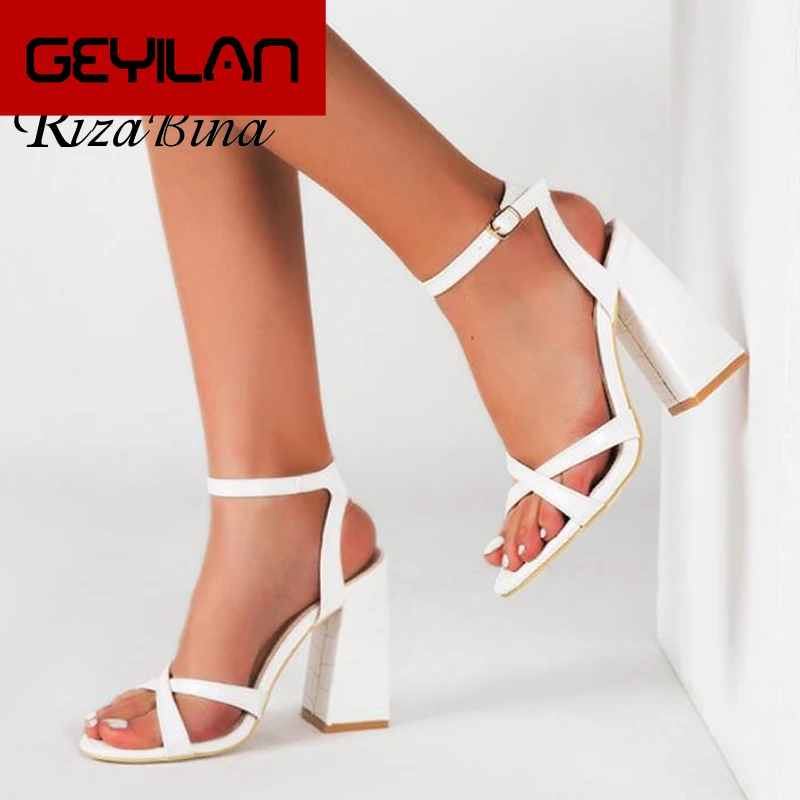 

Women Sandals Shoes Simple Style Square High Heels Good Shoes Women Fashion Metal Buckle Outdoor Footwear Size 35-42