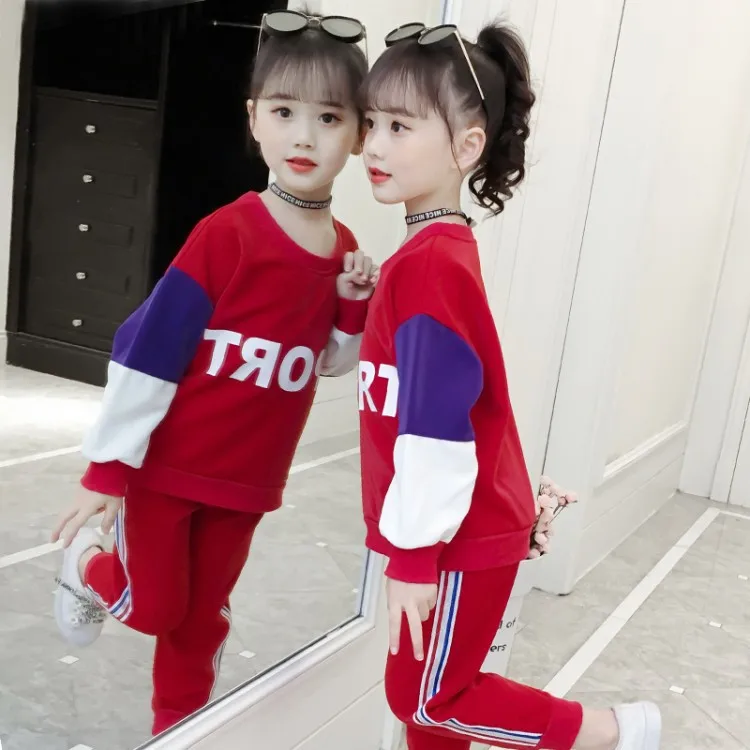 

Girls Spring Clothing 2019 New Style Big Boy Spring Fashionable Set CHILDREN'S Sweater Western Style Casual Sports Two-Piece Set