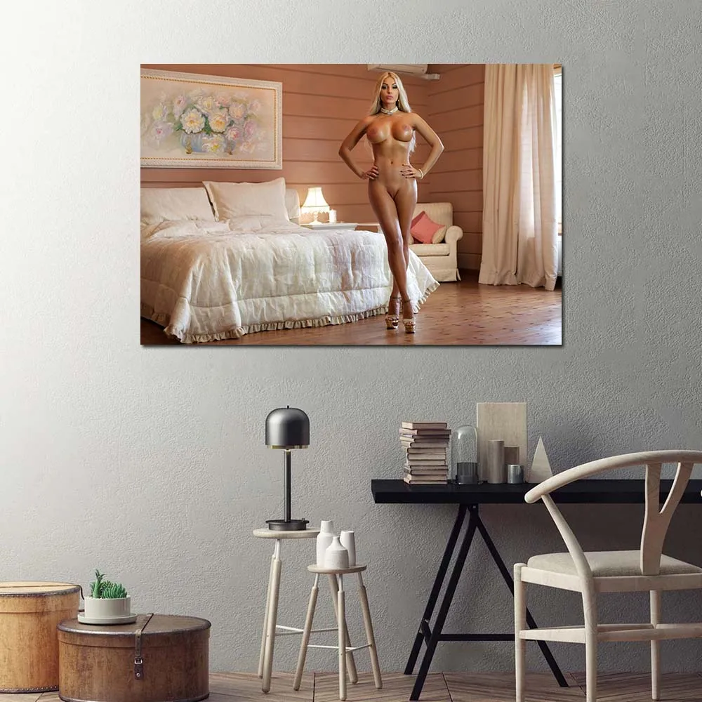 Декоративные картины на холсте для взрослых модель сексуальная блонд на кровати плакаты и принты стены искусства для декора комнаты
