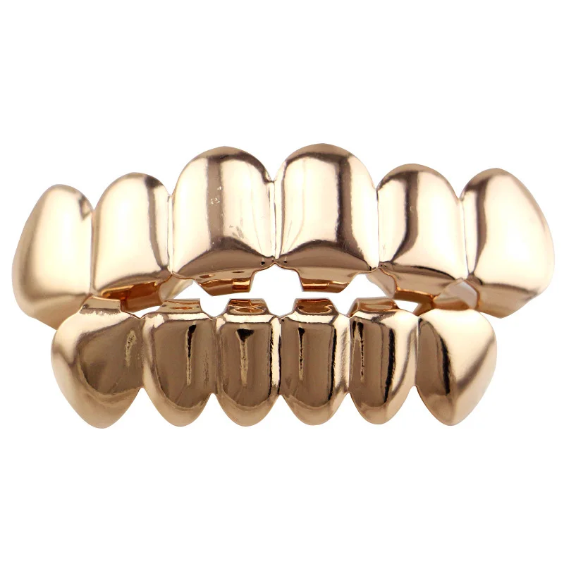 Grillz Топ и низ грили вечерние стоматологические Лидер продаж золотые зубы косплей ювелирные изделия зуб Рэппер панк 1 шт. зубы шапки хип хоп - Окраска металла: Rose Gold