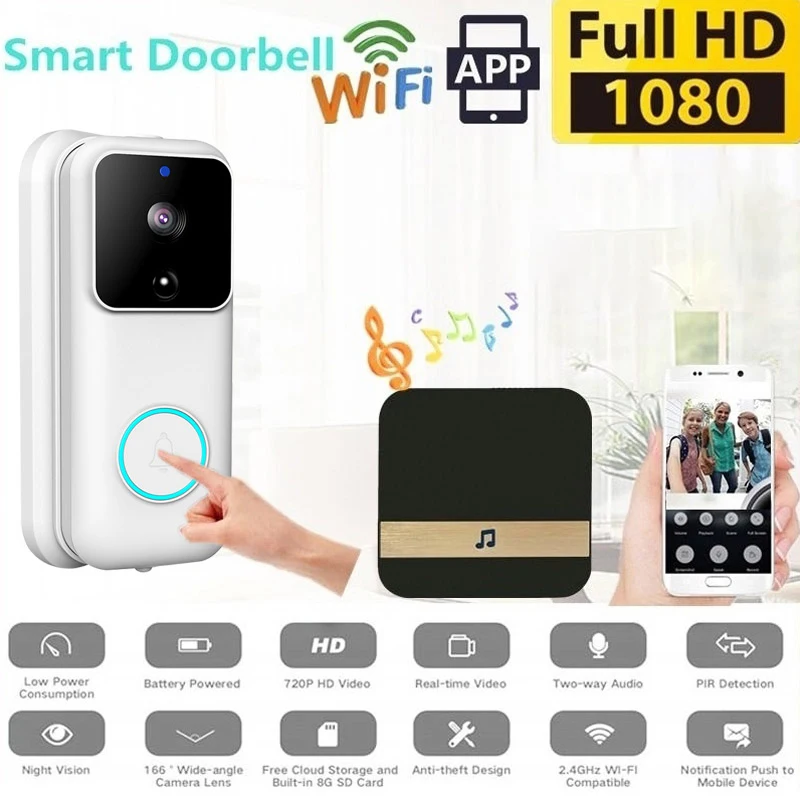 

IR with Charging Line Visual Doorbell Smart Doorbell Ring Camera Motion Detection APP Visitor Home Security Night Vision B60