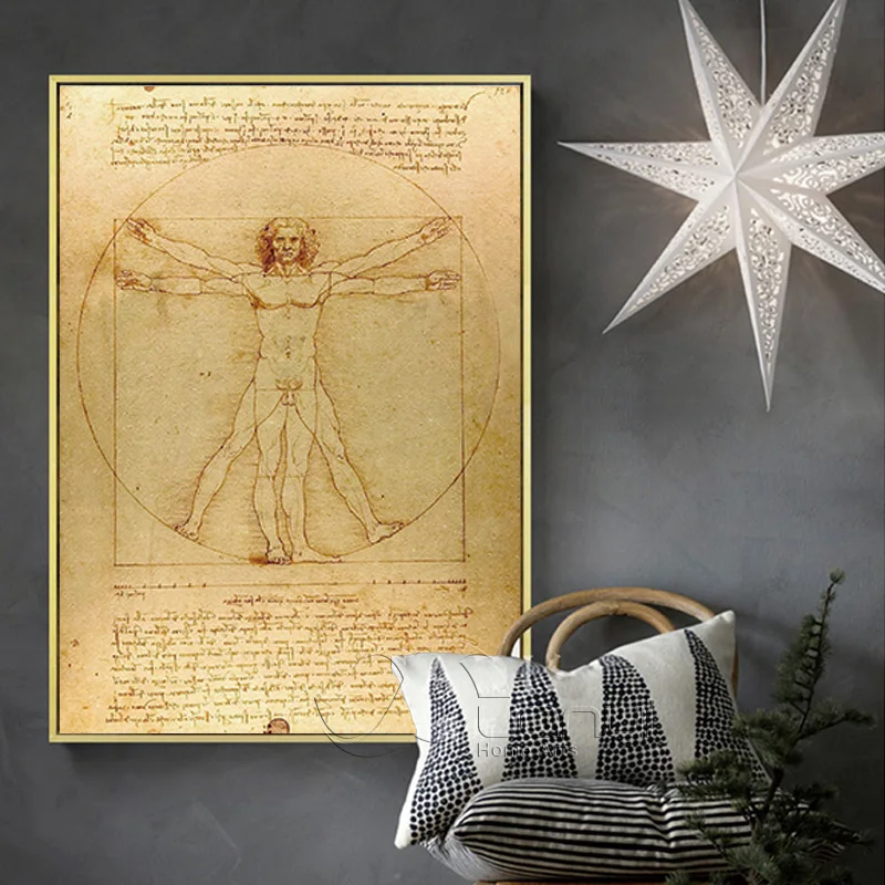 Классическая известная картина Vitruvian Man исследование пропорций от Leonardo da Vinci печать плакатов настенная