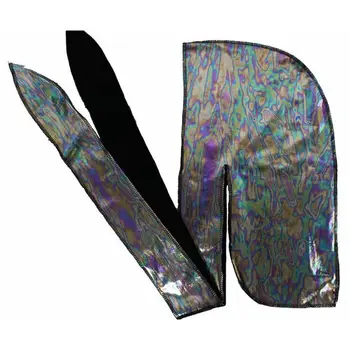 

Unisex Silky Durags Hologram Glitter Camouflage Head Wraps Bonnet Pirate Cap Premium Quality