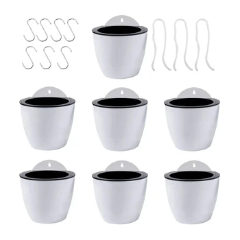 

Self Watering Hanging Planters 7Pcs for Plants Flowers Indoor Outdoor Window Wall 5.1 Inch Plant Pots with Hooks