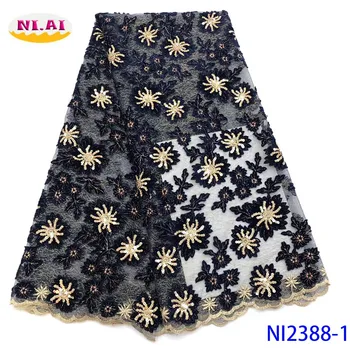 

NIAI African Velvet Lace Fabric Embroidered French Mesh Sequins Lace 2019 High Quality Nigerian Tulle Lace Fabrics NI2388-1