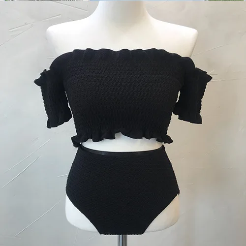 

Cute Hipster Pink off-Shoulder Tube Top Bikini Holiday Bathing Suit Women's Frilled Shirred Split Type Swimwear