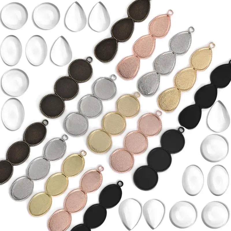 

10pcs Earring Cabochon Base Settings 12mm Round Oval Drop Pendant Blanks with Glass Cabochon for DIY Jewelry Making Accessories