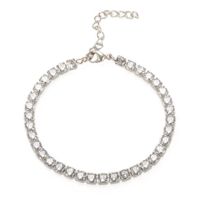Fashion High Quality Stainless Steel Cubic Zirconia Collar Necklace Rhinestone Bracelet Woman Trendy Jewelry Set Gift Wholesale Silver Bracelet