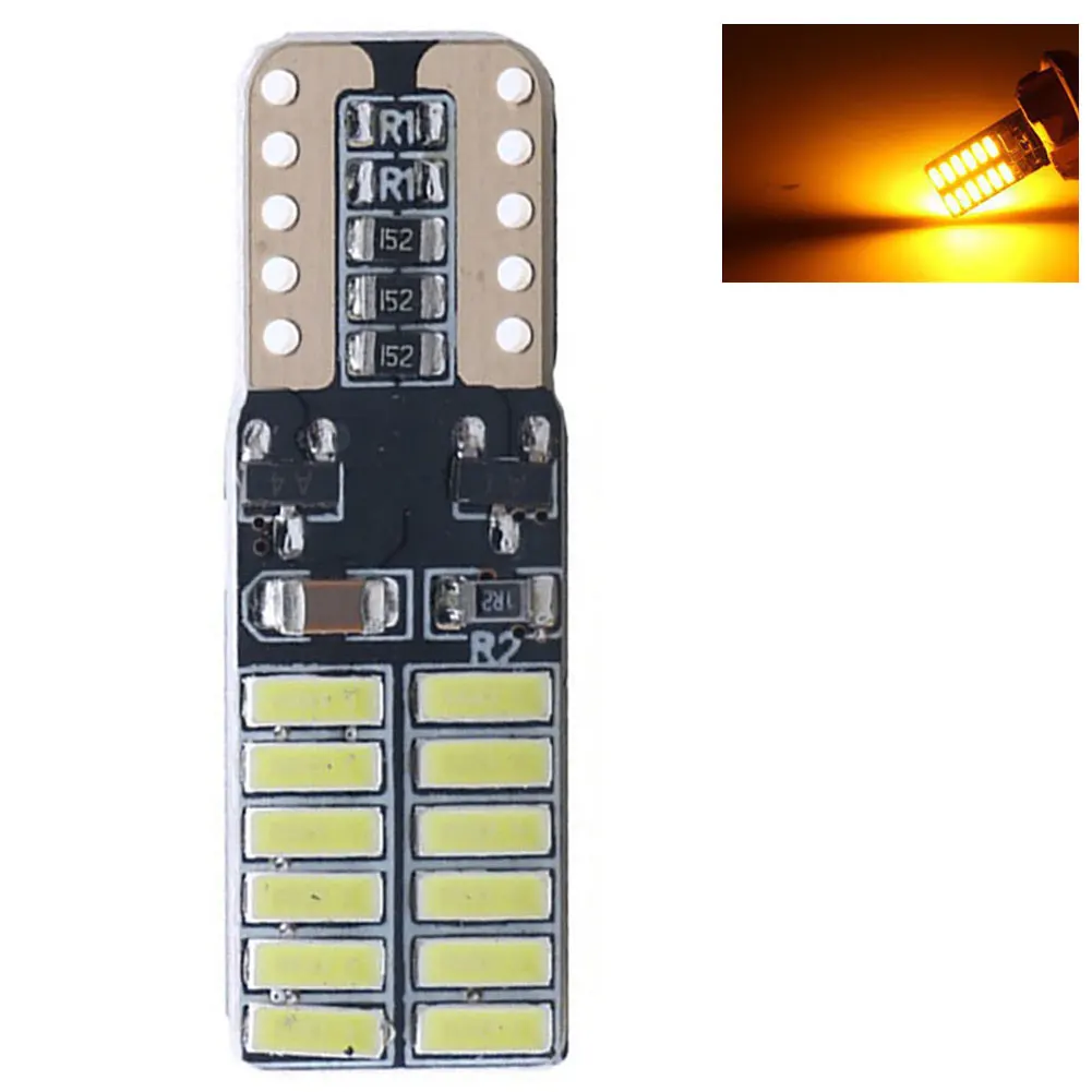 W5W T10 24SMD 4014 светодиодный автомобиля номерной знак светильник просвет, сигнализирующий фонарь стайлинга автомобилей - Испускаемый цвет: Цвет: желтый