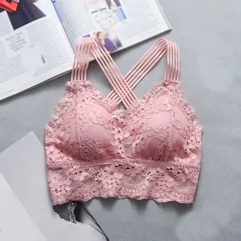

Women Sexy Lingerie Lace Bra Hollow Bralette Backless Crop Top Padded Camis Bra Brassiere Female Intimates Soft Underwear