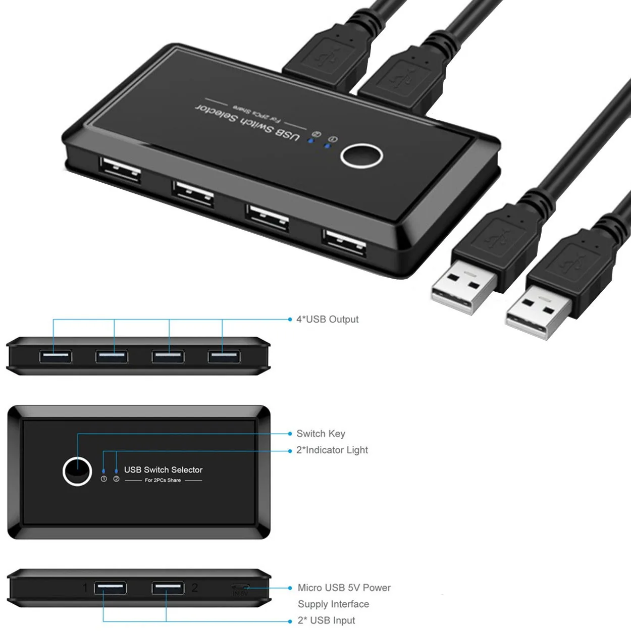 USB Переключатель Селектор KVM коммутатор для 2 ПК обмен 4 USB устройства для клавиатуры мышь Сканер Принтер компьютер