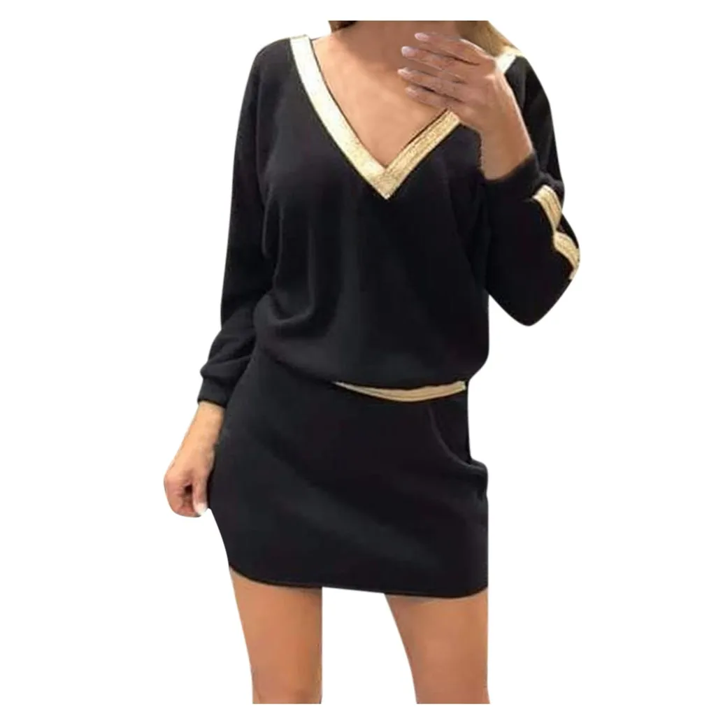 Пикантные облегающие бедра платье Для женщин с v-образным вырезом и шерстяные пальто для темпераментных нерегулярные роковой вечерние ночное облегающее платье женское платье Vestido Mujer - Цвет: Черный