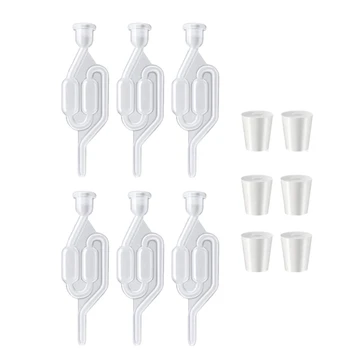 

6 S-Shape Exhaust Seal Valve with Rubber Stopper Twin Airlock for Wine Making, Beer Brewing Glass Carboy Fermenter