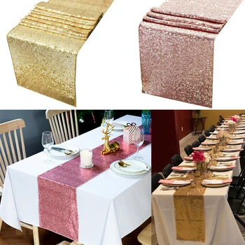 

1pcs Gold Rose Gold Sequin Table Runner for Party Table Cloth Weddings Decoration Table Runners for Christmas Home Resturant