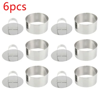 

6pcs Round Stainless Steel Cake Mousse Pastry Mini Baking Ring Mold With Pusher Kitchen Dessert Cake Decorating Tools