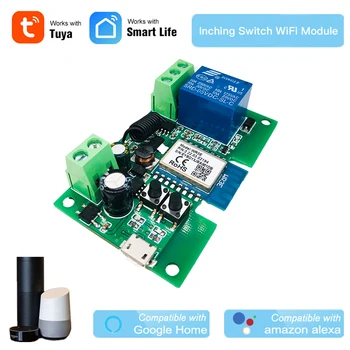 

Alexa Comptible WiFi Module USB 7-32V DIY 1 Channel Jog Inching Self-locking WIFI Wireless Smart Home Switch with RF433 Control