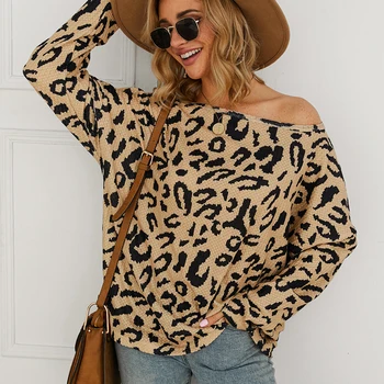 

Autumn winter Knitted commute leopard sweater female 2019 Korean knit shirt bottom long sleeve Shirt ladies sweater bottoming