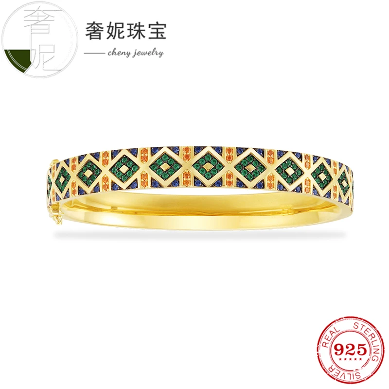 

cheny fit s925 sterling silver bracelet totem shape with colorful crystal luxury design bangle party prom decoration for womens