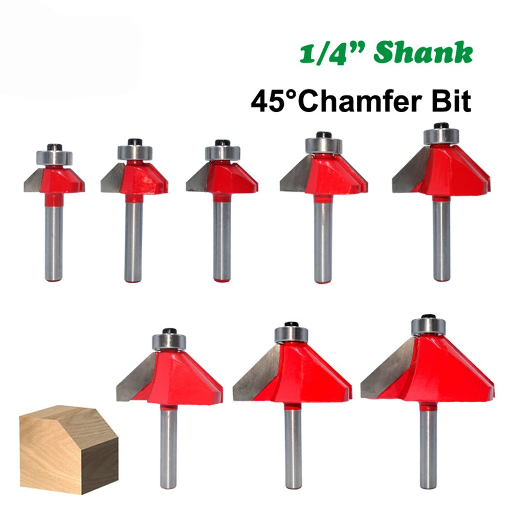 

1/4 Inch Woodworking Router Tools Shank 45 Degree Chamfer Edge Forming Router Bit Woodworking Tool for Corner Surface Polishing