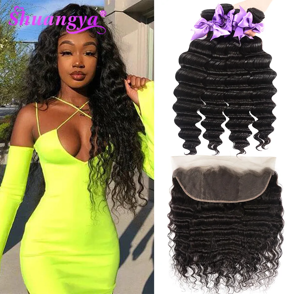 

Malaysian Loose Deep Wave Bundles With Frontal More Wave Transparent Lace Frontal With Bundles 100% Remy Bundles With Frontal