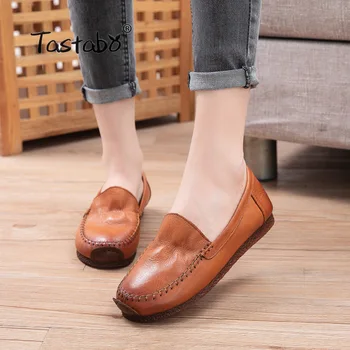 

Women Genuine Leather Flats Shoes Classic Boat Shoes 2020 Autumn Homme Femme Brown Brand Flats Loafers 81821