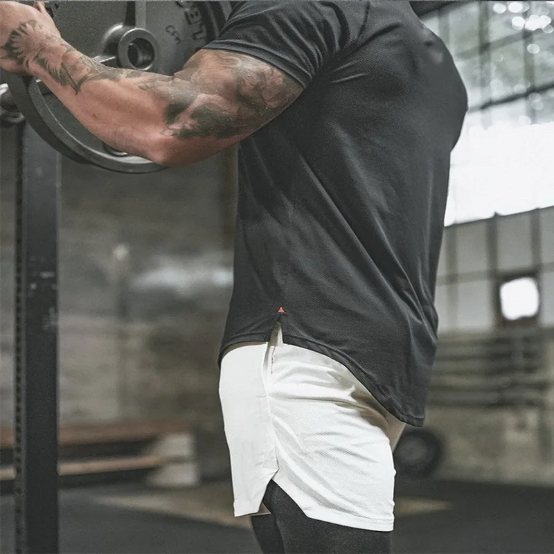 Summer new double-layer solid color shorts men's large size fitness training quick-drying jogging pants_08