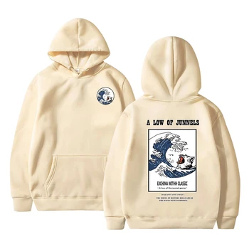 

Autumn Japanese Print Men's Hoodies Hooded Streetwear Funny Cat Wave Velvet Hoody Men 2019 Winter Casual Unisex Black Sweatshirt