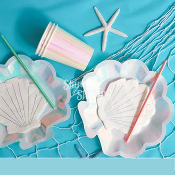 

Mermaid Birthday Party Disposable Tableware Decoration Shell Shape Plate Napkin Birthday Party Baby Shower Supplies ww25